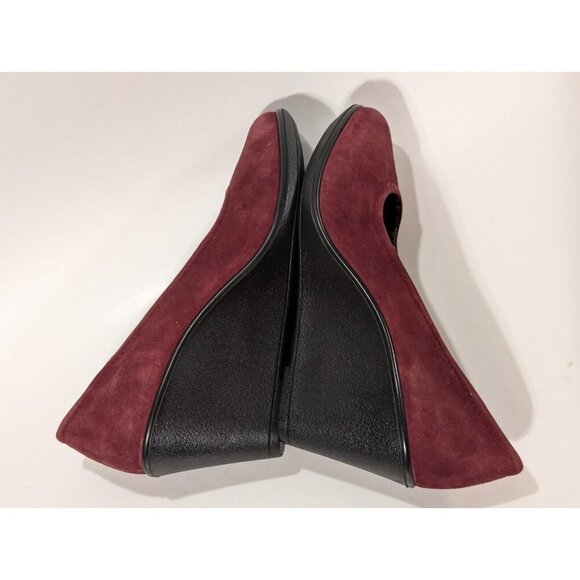 Hotter Wedge Shoes Suede Heels Women's Slip On Maroon Sz 6.5 - Picture 6 of 11